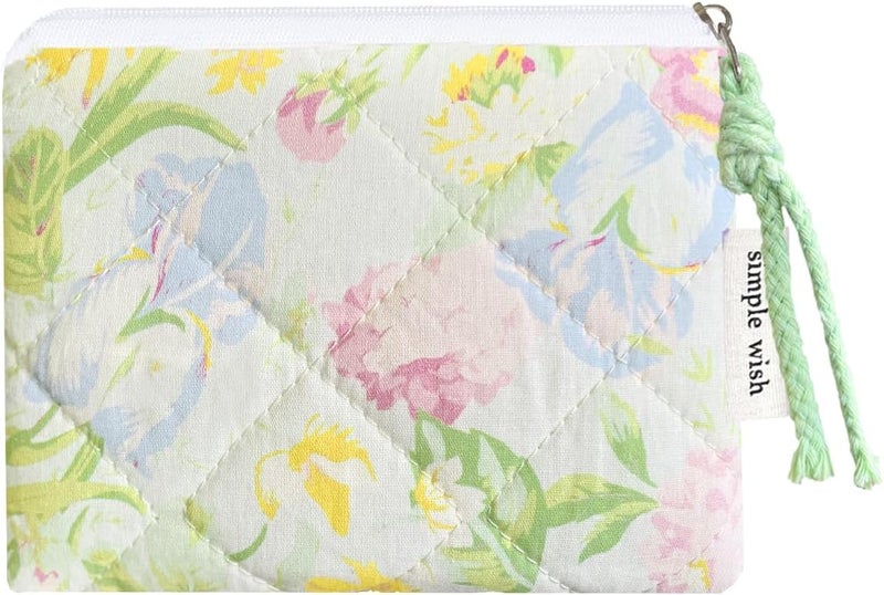 Modacarry Store Cotton Quilted Floral Coin Purse Digital Camera Pouch with Cute Prints Zipper for Women Girls (GREEN YELLOW) - Image 1